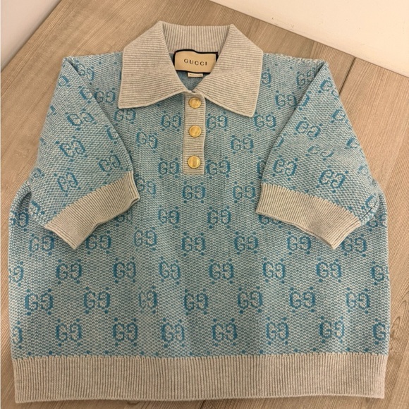 Authentic Gucci Light Blue Patterned Polo - Picture 2 of 9